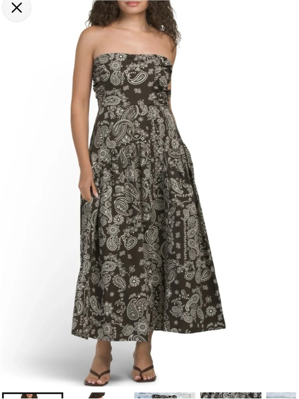 NEW Band of the Free Strapless Smocked Brown Paisley Maxi Boho Style Dress Small